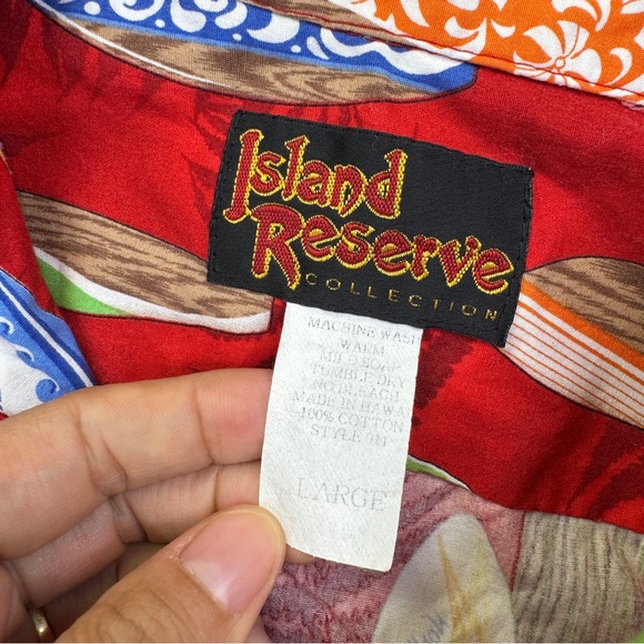 VTG Island Reserve Collection Red Shirt Surfing Hawaiian Mens Size L USA Made - Picture 11 of 11